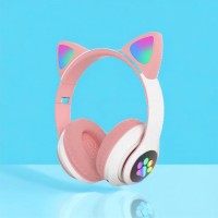 Складні навушники з блискітками і котячими вушками, Наушники LED Bluetooth с кошачьими ушками QW-96