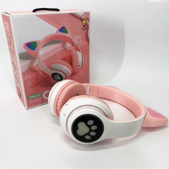 Складні навушники з блискітками і котячими вушками, Наушники LED Bluetooth с кошачьими ушками QW-96