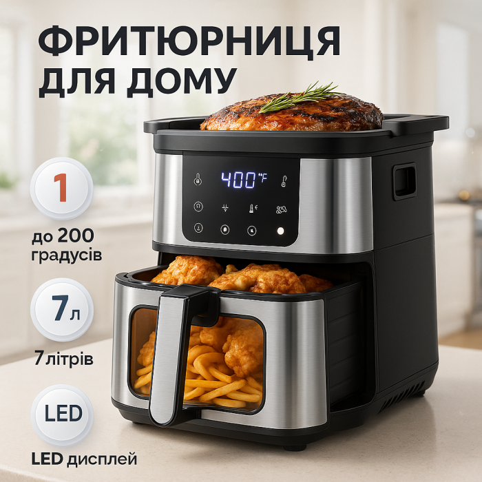 Фритюрниця без олії з дисплеєм, Аерофрітюрниця цифрова сенсорна, Аерофрітюрниця-мультипіч для дому GL-83