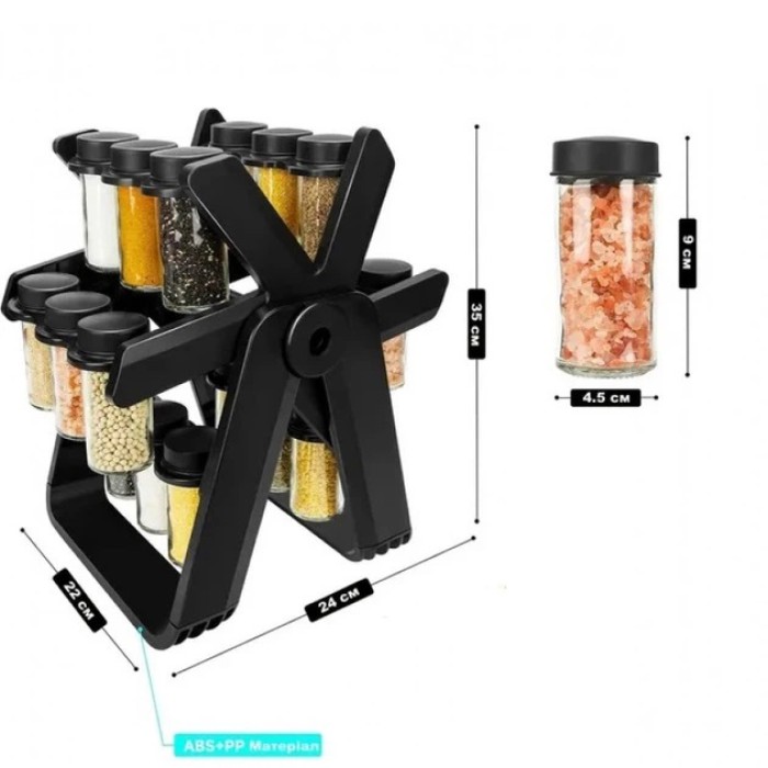 Органайзер для спецій і приправ Набір 18 скляних ємностей на колесі, що обертається Підставка для спецій HP-52