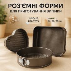 Форми для випікання UNIQUE UN-1703 3шт діаметр 24, 26, 28 см набір форм для тортів бісквітів кексів