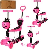 Самокат триколісний з сидінням та батьківською ручкою Сонечко 5 в 1 Pink ZH-82