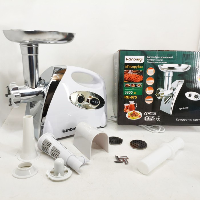 М'ясорубка з насадками для нарізання овочів Rainberg RB-675 3800Вт, М'ясорубка соковижималка для кухні BH-46