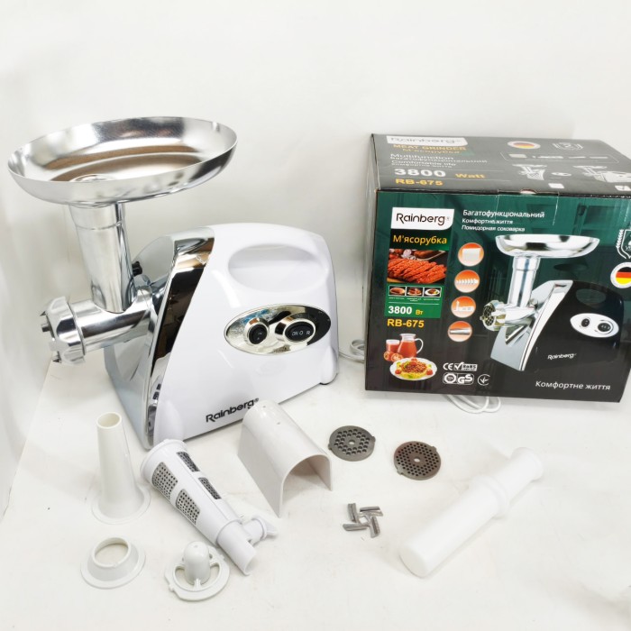 М'ясорубка з насадками для нарізання овочів Rainberg RB-675 3800Вт, М'ясорубка соковижималка для кухні BH-46