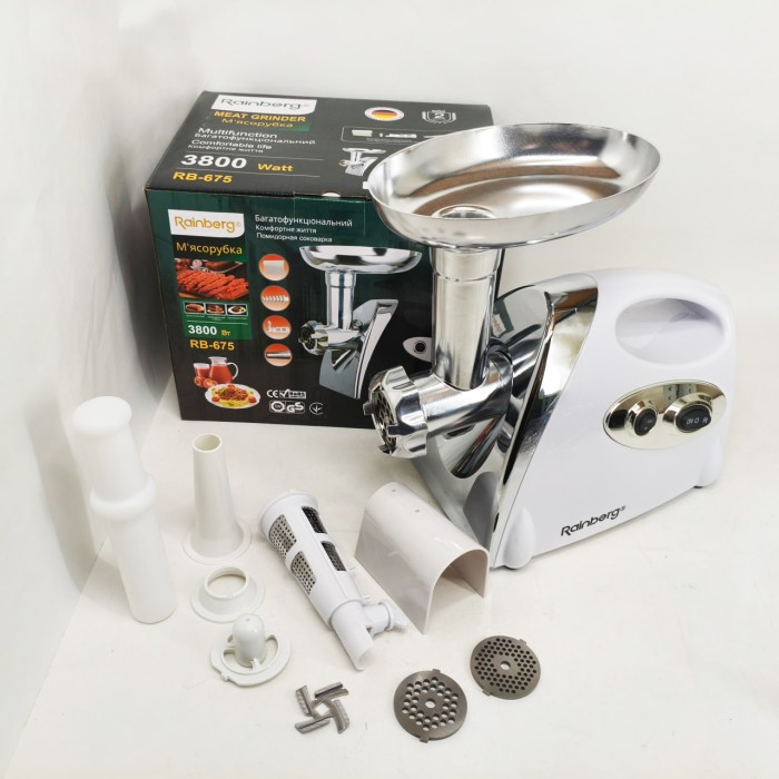 М'ясорубка з насадками для нарізання овочів Rainberg RB-675 3800Вт, М'ясорубка соковижималка для кухні BH-46