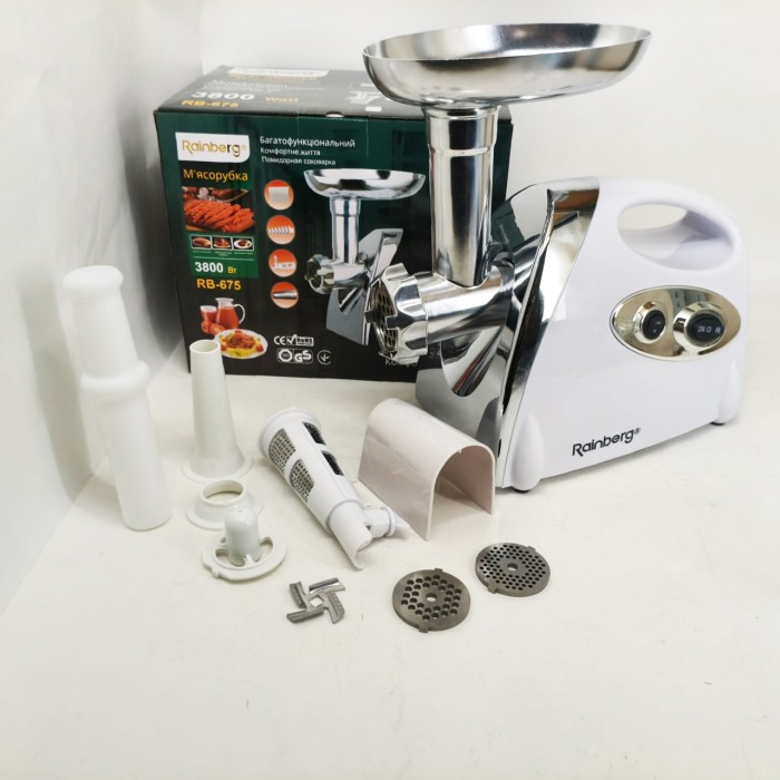 М'ясорубка з насадками для нарізання овочів Rainberg RB-675 3800Вт, М'ясорубка соковижималка для кухні BH-46