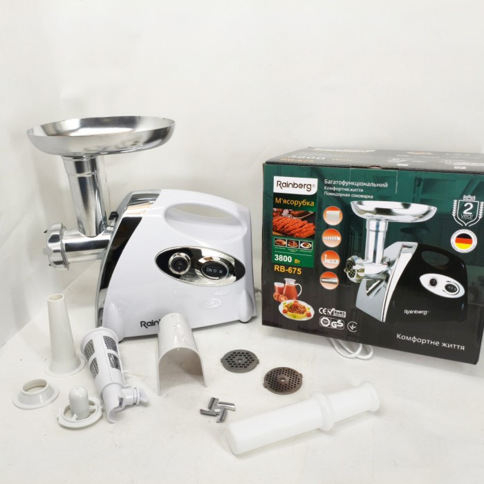 М'ясорубка з насадками для нарізання овочів Rainberg RB-675 3800Вт, М'ясорубка соковижималка для кухні BH-46
