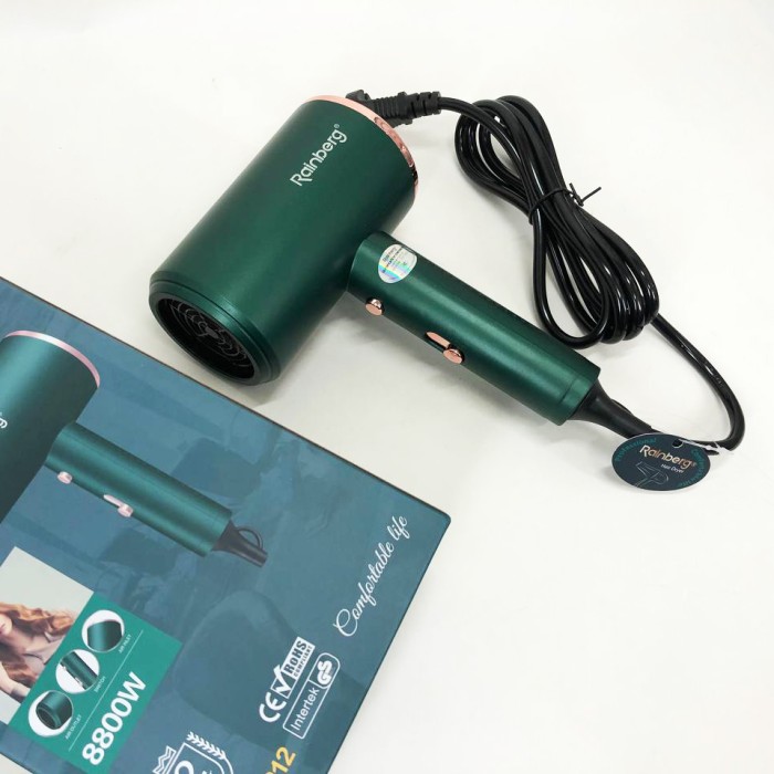 Фен Rainberg RB-2212 8800Вт з регуляцією температури та швидкості для сушіння та укладання волосся Green
