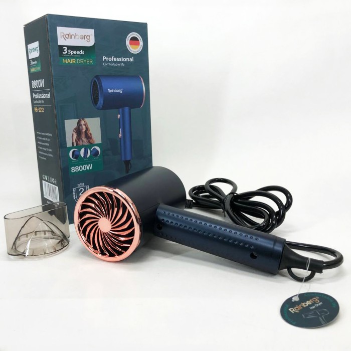 Фен Rainberg RB-2212 8800Вт з регуляцією температури та швидкості для сушіння та укладання волосся Blue