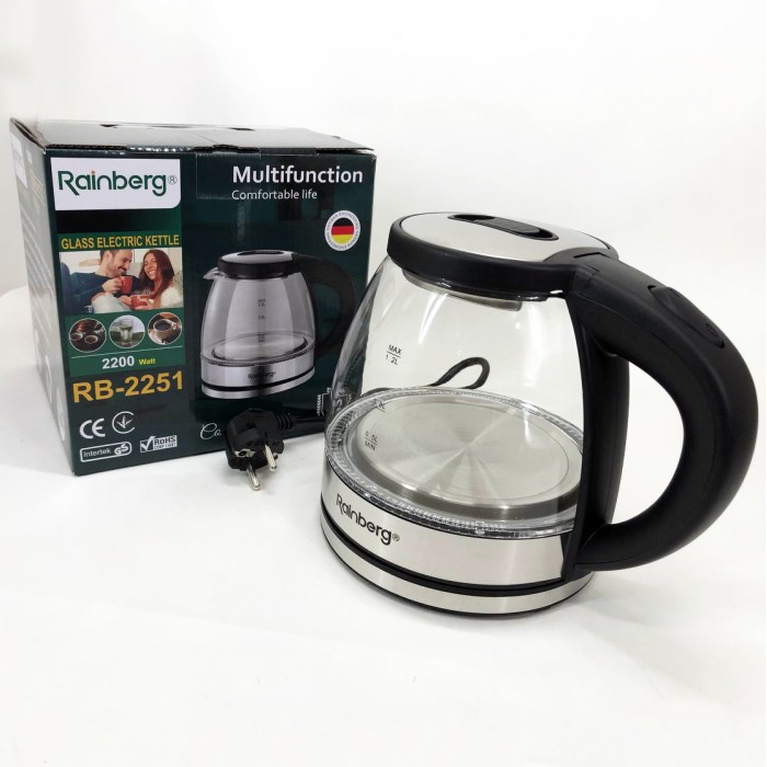 Електрочайник скляний Rainberg RB-2251 - 1л, стильний електричний чайник, безшумний чайник IG-61