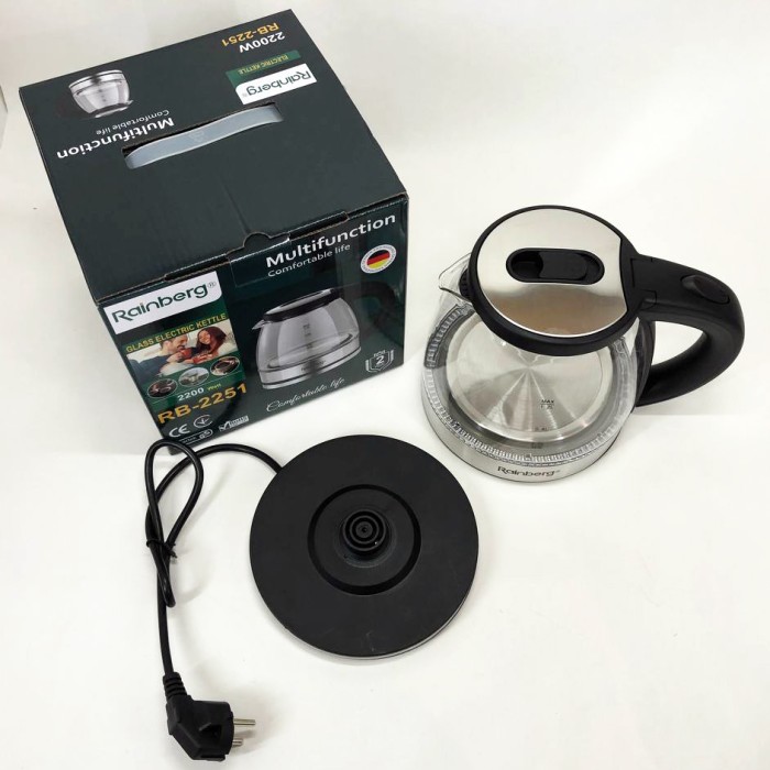 Електрочайник скляний Rainberg RB-2251 - 1л, стильний електричний чайник, безшумний чайник IG-61