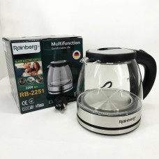 Електрочайник з контролем рівня води Rainberg RB-2251 - 1л, Чайник для кип'ятіння води скляний UE-76