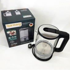 Дисковий електричний чайник Rainberg RB-709 скляний із підсвічуванням, безшумний чайник. Колір: чорний PD-70