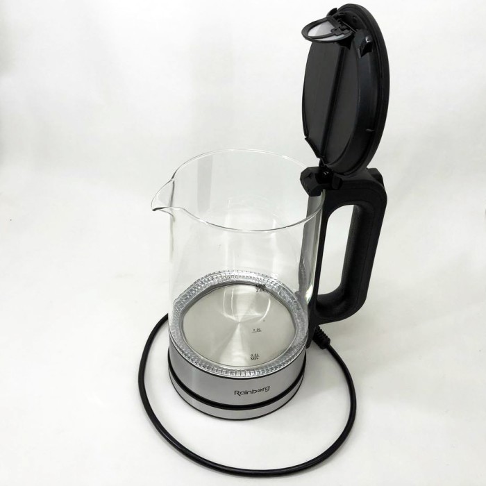 Електрочайник стильний Rainberg, Електричний чайник зі світлодіодним індикатором, Гарний скляний чайник TG-18