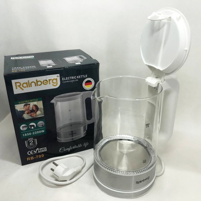 Дисковий електричний чайник Rainberg RB-709 скляний з підсвічуванням, чайник електро. Колір: білий UI-52