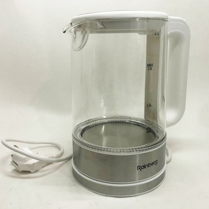 Дисковий електричний чайник Rainberg RB-709 скляний з підсвічуванням, чайник електро. Колір: білий UI-52