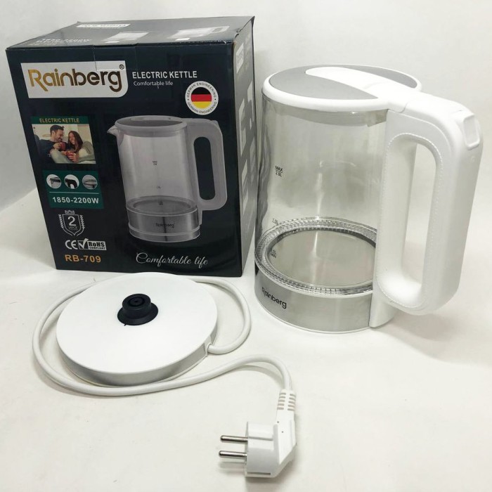 Надійний скляний електрочайник з підсвічуванням Rainberg, Вишуканий електрочайник PS-20