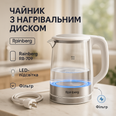 Потужний електрочайник з автоматичним вимкненням Rainberg RB-709 2Л 2200Вт, Електрочайник на кухню RS-26