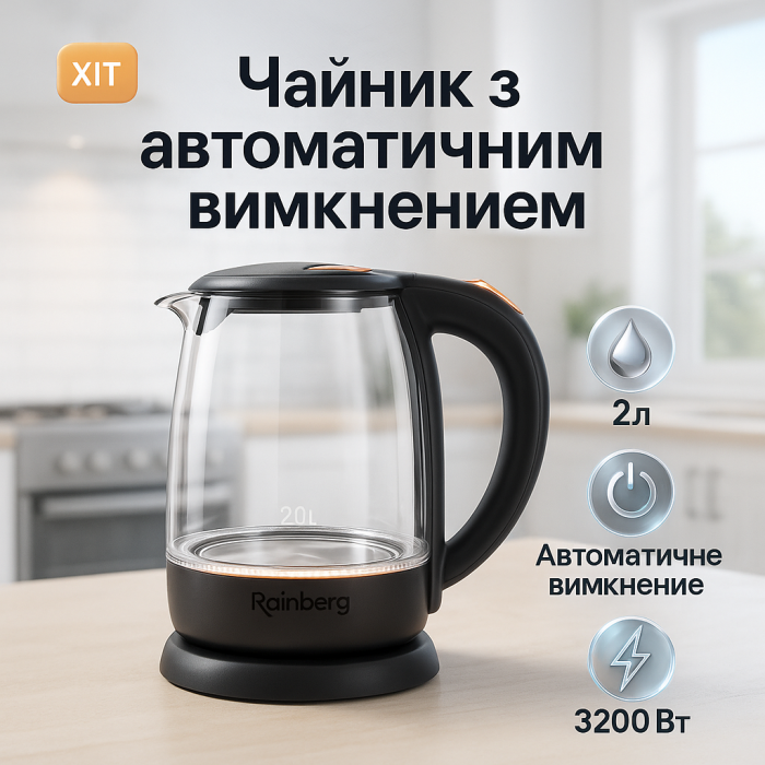 Електрочайник Rainberg RB-2218 3200Вт 2л Black