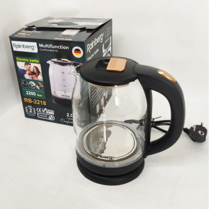 Чайник скляний електричний Rainberg, Скляний електричний чайник з підсвічуванням якісний YE-56