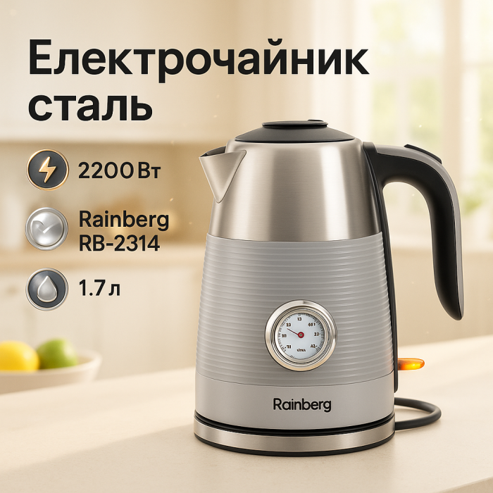Чайник для побутового використання Rainberg, Якісний електрочайник для кухні, Електрочайник на кухню CE-38