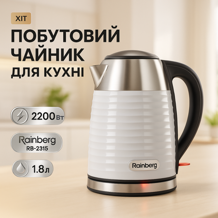 Чайник електричний для дому Rainberg, Стильний електричний чайник Надійний EB-38