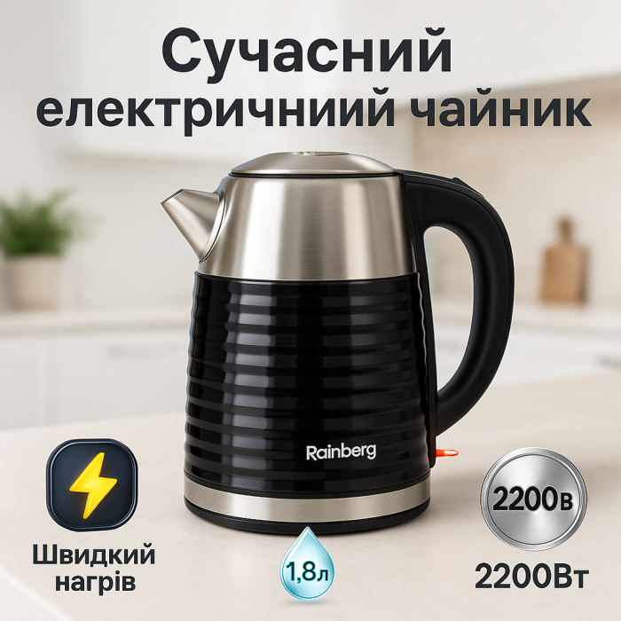 Чайник електричний Rainberg RB-2315 1.8л 2200Вт Black