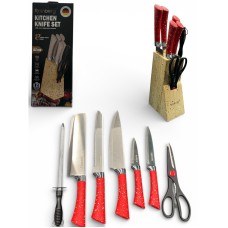 Набір ножів з нержавіючої сталі з основою Rainberg RB-2328 Red CF-24