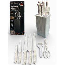 Набір ножів з нержавіючої сталі з підставою Rainberg RB-2327 White NH-52