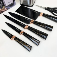 Набір ножів з нержавіючої сталі з підставою Rainberg RB-2325 Black IP-58