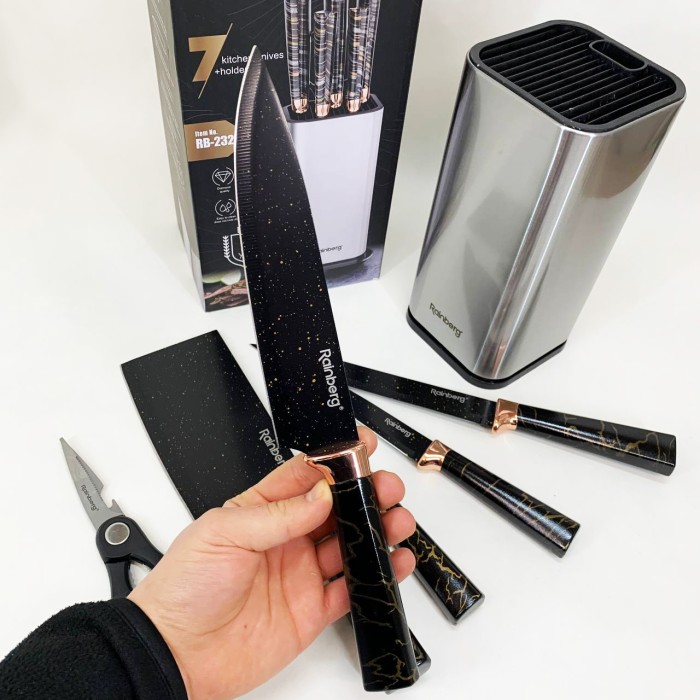 Набір ножів з нержавіючої сталі з підставою Rainberg RB-2325 Black IP-58