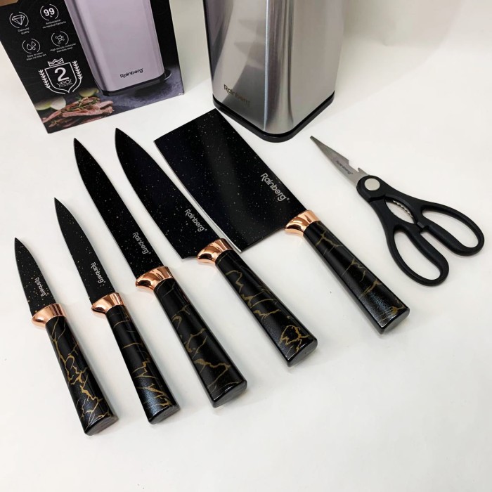 Набір ножів з нержавіючої сталі з підставою Rainberg RB-2325 Black IP-58