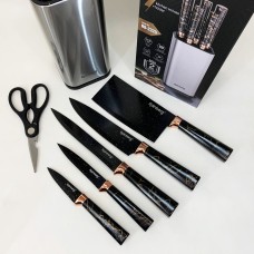 Набір ножів з нержавіючої сталі з підставою Rainberg RB-2325 Black IP-58