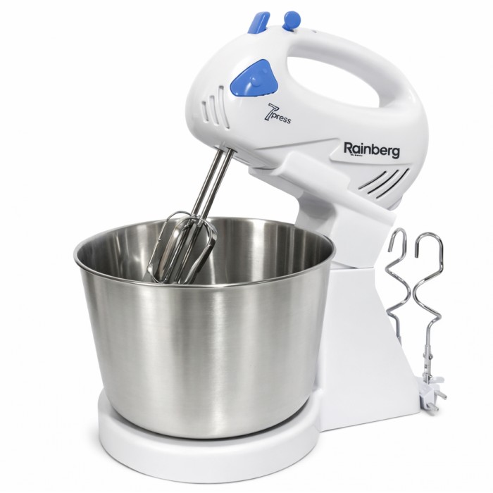 Стаціонарний електричний міксер із чашею Rainberg RB-1006 500W з насадками для замішування тіста Blue KX-31