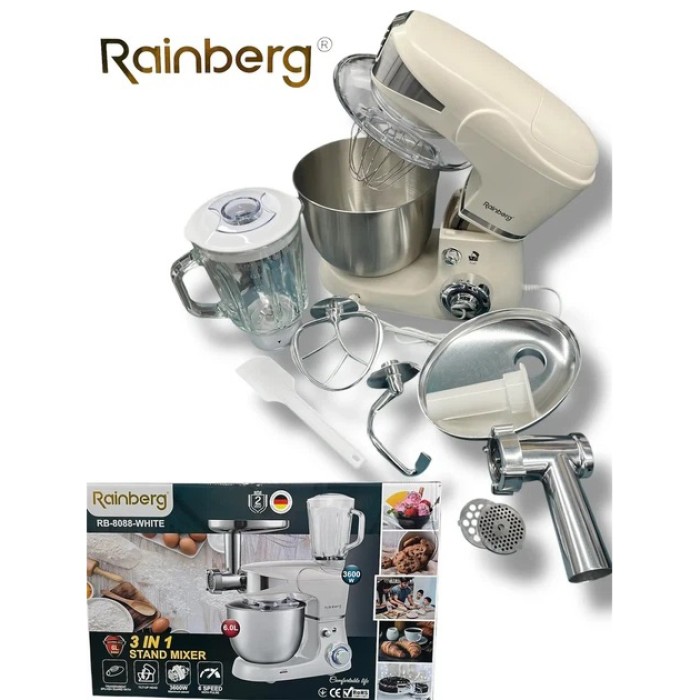Універсальний кухонний комбайн Rainberg RB-8088 6л з м'ясорубкою, блендером 3600Вт White HF-89