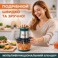 Блендер стаціонарний Rainberg RB-2202 кухонний подрібнювач 1300W чаша металева на 2л чоппер EU-98