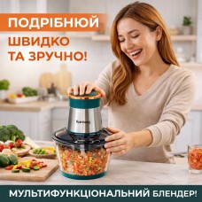 Блендер стаціонарний Rainberg RB-2202 кухонний подрібнювач 1300W чаша металева на 2л чоппер EU-98