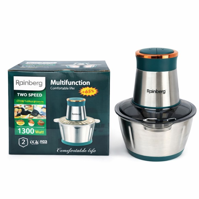 Блендер стаціонарний Rainberg RB-2202 кухонний подрібнювач 1300W чаша металева на 2л чоппер EU-98