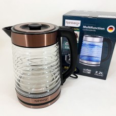 Електрочайник Rainberg RB-2312 скляний дисковий чайник 2.2л 2200Вт Brown IP-72