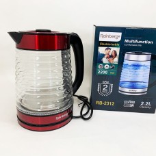 Електрочайник Rainberg RB-2312 скляний дисковий чайник 2.2л 2200Вт Red IX-44