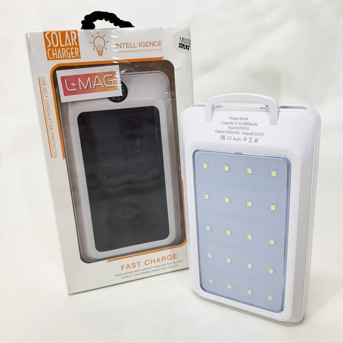 УМБ Power Bank Solar 18000 mAh мобільне зарядне з сонячною панеллю та лампою, Power Bank Charger White