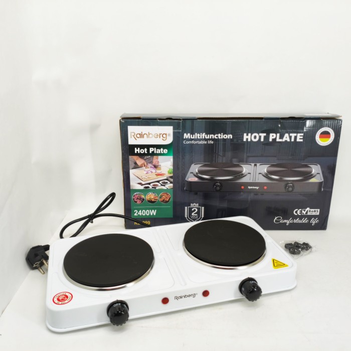 Настільна електрична плита на 2 дві конфорки Rainberg RB-999 2400Вт, Плита двоконфорочна для дому HU-26