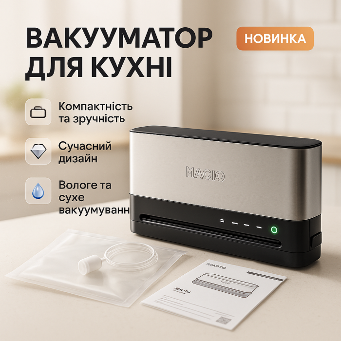 Сенсорний вакууматор Magio MG-385 автоматичний та ручний режим, вологе та сухе