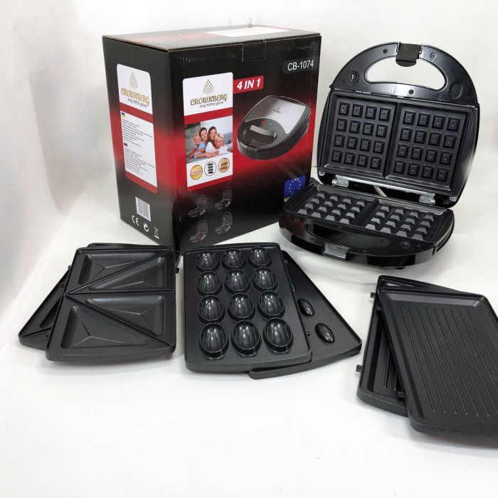 Сендвічниця 4в1 Crownberg Cb-1074, Електрогриль зі знімними формами, Якісний гриль SB-17