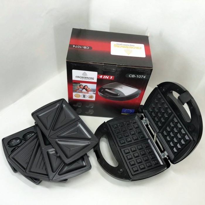 Сендвічниця 4в1 Crownberg Cb-1074, Електрогриль зі знімними формами, Якісний гриль SB-17