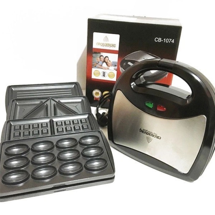 Сендвічниця 4в1 Crownberg Cb-1074, Електрогриль зі знімними формами, Якісний гриль SB-17