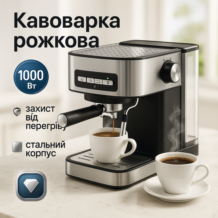 Кавомашина напівавтоматична універсальна Crownberg CB-1566 1000Вт з капучинатором