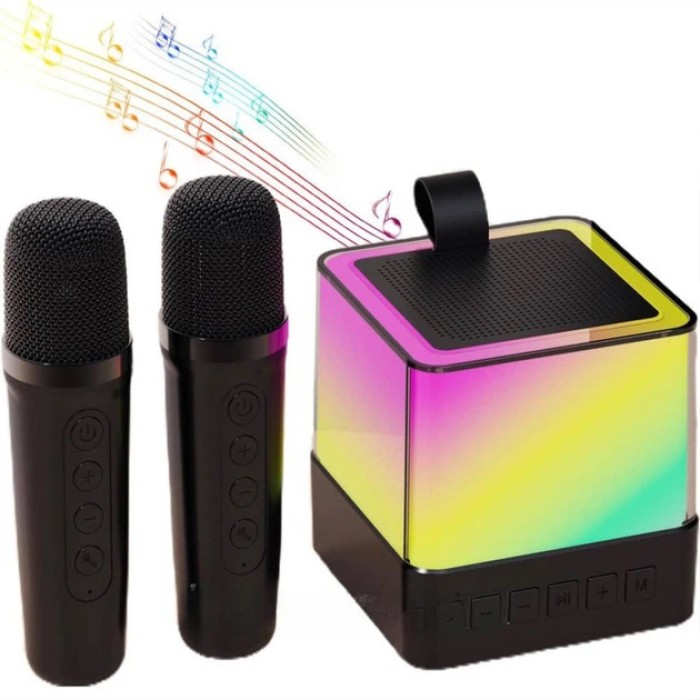 Портативна караоке система з двома мікрофонами Bluetooth акустична колонка для дому та вечірок Black VN-34