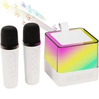 Портативна караоке система з двома мікрофонами Bluetooth акустична колонка для дому та вечірок White RI-11