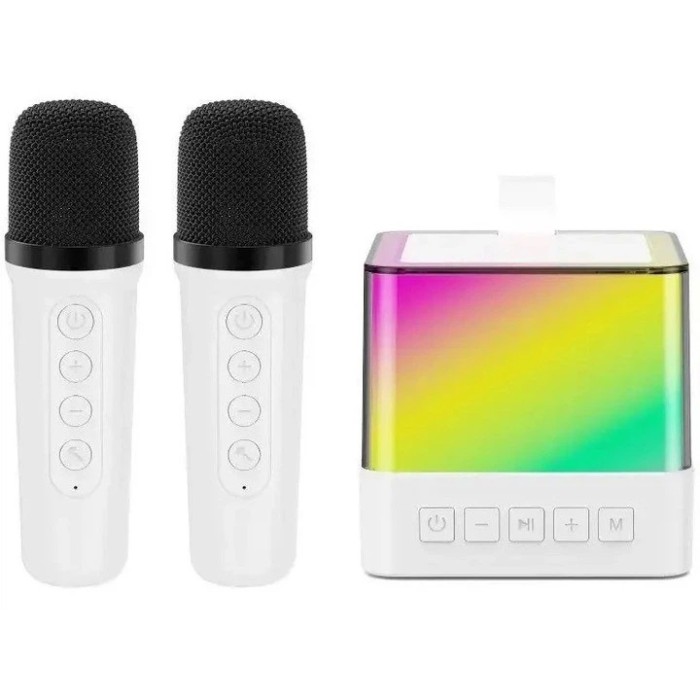 Портативна караоке система з двома мікрофонами Bluetooth акустична колонка для дому та вечірок White BI-48